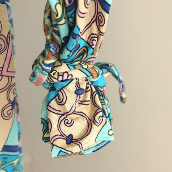Multicolor silk aqua  tan wrap dress with Pucci perfect for work & play sz L - Picture 4 of 4